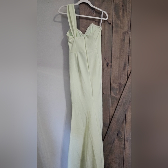 ASOS DESIGN bardot cut-out detail wrapfishtail maxi dress in washed lime.8 NWOT - Picture 12 of 15